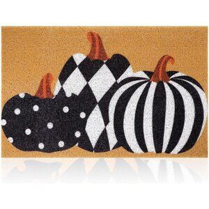 Fall Pumpkins Door Mat Imitation Coir Doormat plaid pumpkin Outdoor Mat Autumn